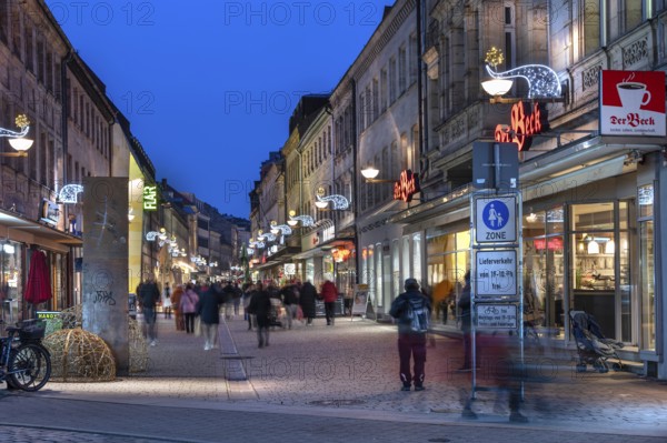 Pedestrian zone in evening lighting, Fürth, Middle Franconia, Bavaria, Germany