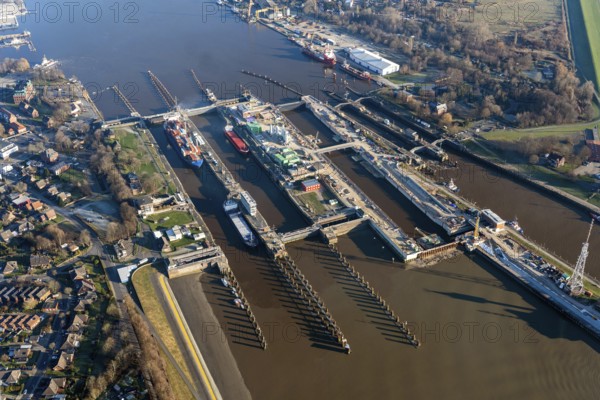 Nord-Ostseekanal, lock, Brunsbüttel, construction site, canal, traffic route, shipping, shipping route, logistics, infrastructure, Elbe, aerial view