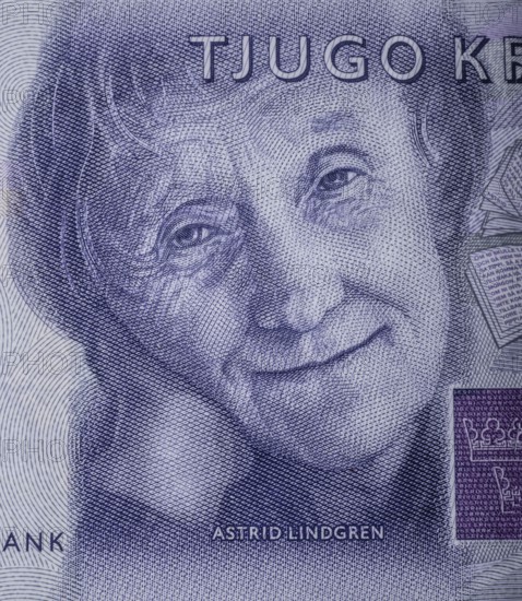Astrid Lindgren (1907–2002) is one of Sweden's most famous authors. Portrait on Swedish 20-kroner banknote
