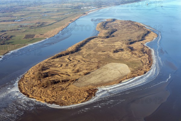 Black tonnensand, island, Elbe, nature reserve, aerial view, Lower Saxony, Germany
