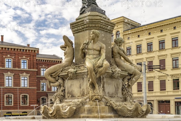 The Muschelminna fountain or Toberentzbrunnen at Postplatz in Görlitz, Upper Lusatia, Saxony, Germany