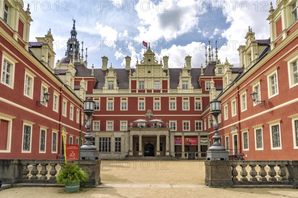 Muskau Castle in the Muskauer Park UNESCO World Heritage Site or Muzakowski Park in Bad Muskau, Upper Lusatia, Saxony, Germany