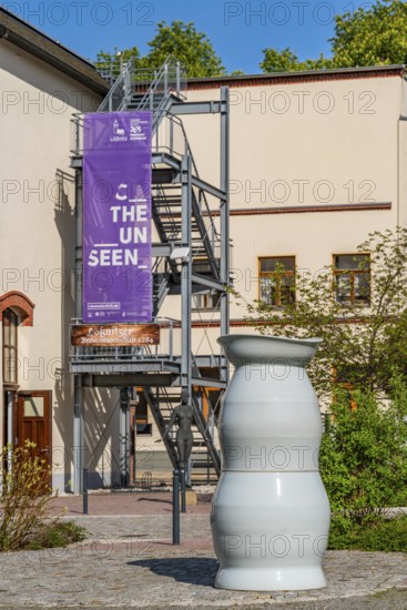 Sculpture in the form of a vase, art installation One Million by artist Uli Aigner, Purple Path art and sculpture trail of the European Cultural Region around the cultural capital Chemnitz, Lößnitz, Ore Mountains, Saxony, Germany