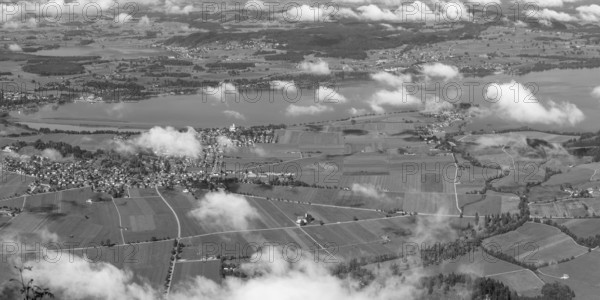 Panorama from Tegelberg, 1881m, on Schwangau, Waltenhofen, Forggensee, Hopfensee and Bannwaldsee, Füssener Land, Ostallgäu, Bavaria, Germany