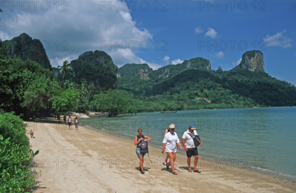 People, beach, Railay East, two years in front of the tsunami, Krabi, Thailand, December 2002, vintage, retro, old, historic