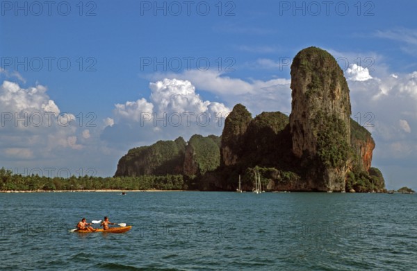 Kayak, rocks in the sea, Railay East, two years in front of the tsunami, Krabi, Thailand, December 2002, vintage, retro, old, historic