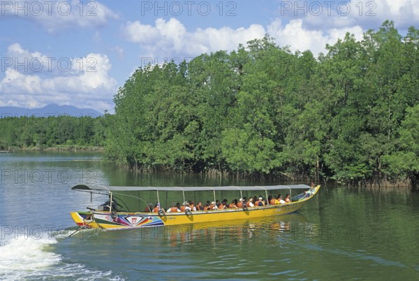 Sightseeing boat in Phangnga Bay near Ko Phuket, Thailand, December 2002, vintage, retro, old, historic