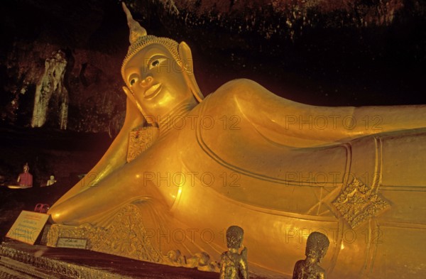 Reclining Buddha, Wat Suwannakhuha Monastery, Phangnga Bay, Ko Phuket, Thailand, December 2002, vintage, retro, old, historic