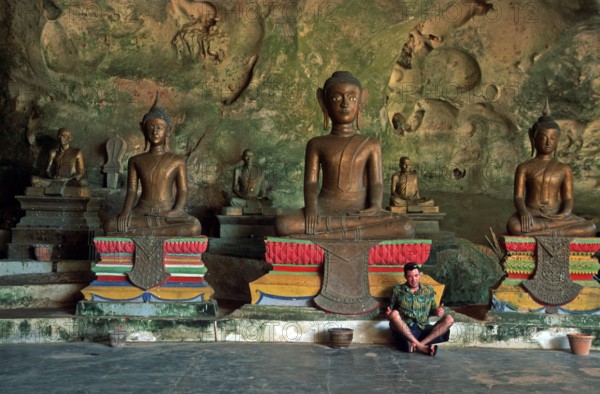 Buddha statues, Wat Suwannakhuha monastery, Phangnga Bay, Ko Phuket, Thailand, December 2002, vintage, retro, old, historic