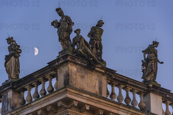 Figures and statues at the new palace in Sanssouci Park in the evening light, Potsdam