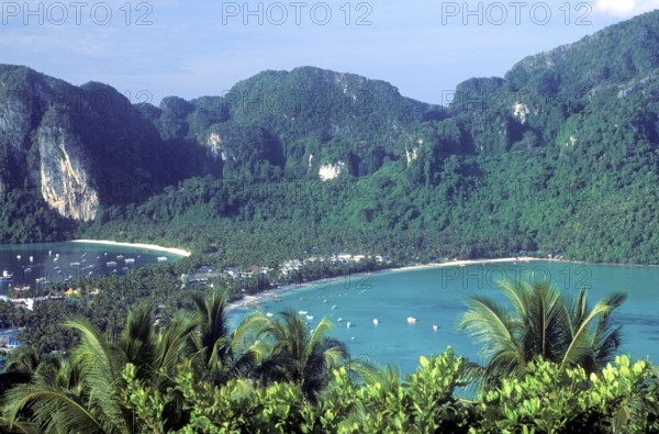 View of the island from the viewpoint one year in front of the tsunami, Ko Phi Phi Don, Thailand, December 2002, vintage, retro, old, historic