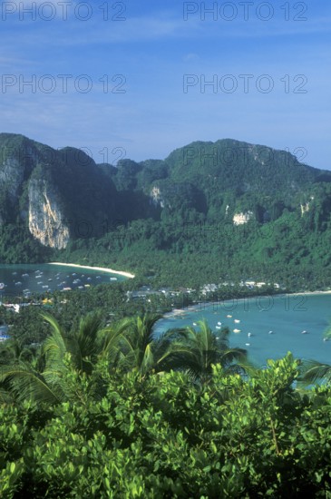 View of the island from the viewpoint one year in front of the tsunami, Ko Phi Phi Don, Thailand, December 2002, vintage, retro, old, historic