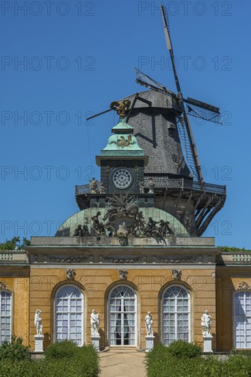 New chambers with historic windmill in Sanssouci Palace, Potsdam, Brandenburg