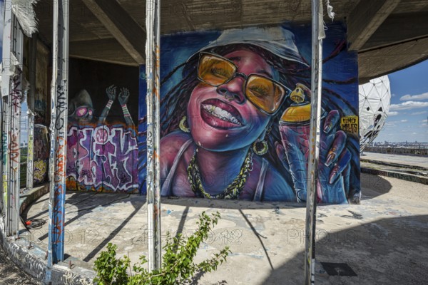 Graffiti on the former US eavesdropping facility on Teufelsberg in Grunewald, Berlin, Germany
