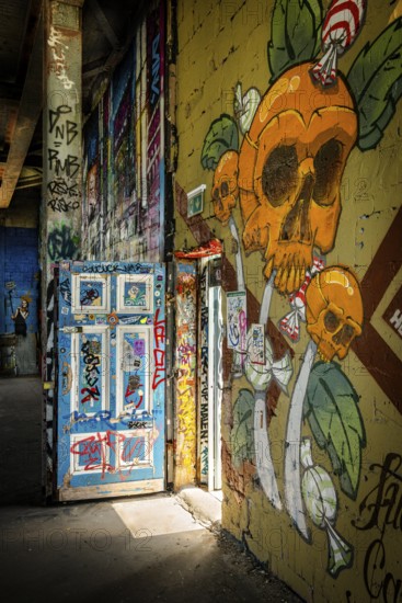 Graffiti on the former US eavesdropping facility on Teufelsberg in Grunewald, Berlin, Germany