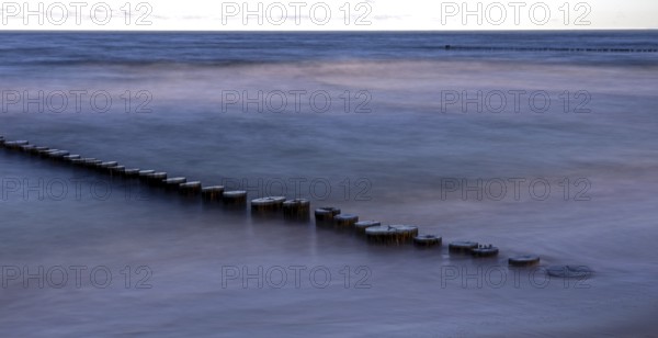 Grooves in the sea, panorama, long exposure, Zingst, Fischland-Darß-Zingst, Western Pomerania Lagoon Area National Park, Mecklenburg-Western Pomerania, Germany