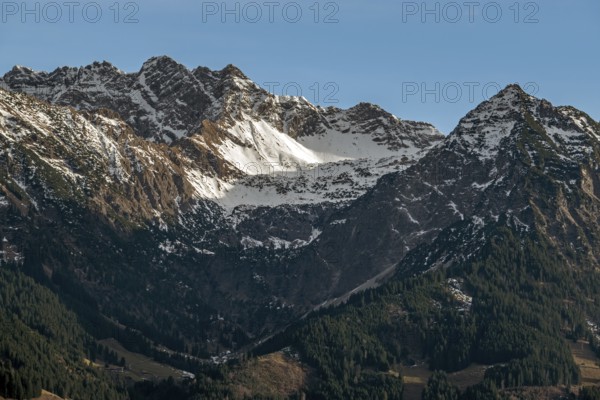 Mountains of the Allgäu Alps, Entschenkopf, Nebelhorn and Rubihorn, Oberstdorf, Oberallgäu, Allgäu, Bavaria, Germany