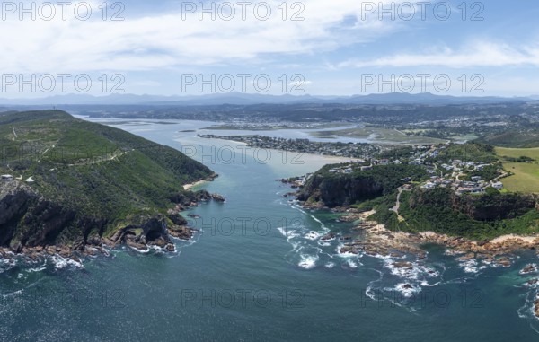Aerial view of coast and landscape near Knysna, Knysna Heads, South Africa
