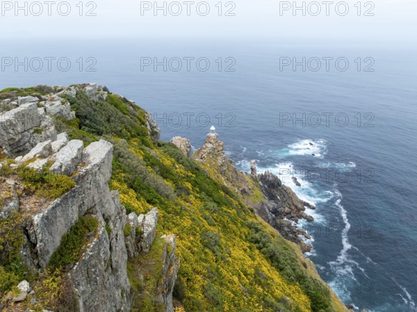 Cliffs and sea at Cape of Good Hope, Cape Point Lighthouse, Cape Peninsula, Cape Point Nature Reserve, Cape Town, South Africa