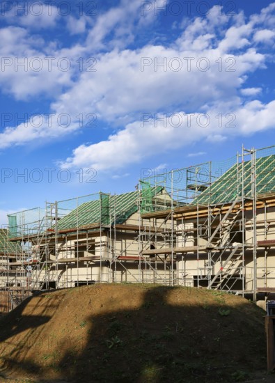 Castrop-Rauxel, North Rhine-Westphalia, Germany - residential construction in the Ruhr area. New construction district with semi-detached and terraced houses in the energy-saving KfW efficiency house standard 55