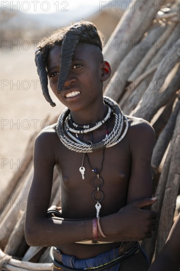 Portrait, Himba girl, traditional Himba village, Kaokoveld, Kunene, Namibia
