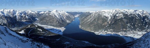 Epic view of mountain landscape with snow in winter, Achensee, Tyrol, Austria
