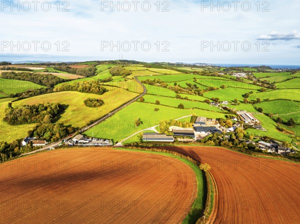 Colours of Devon Farms and Fields over Paignton and Berry Pomeroy from a drone, Totnes, England, United Kingdom