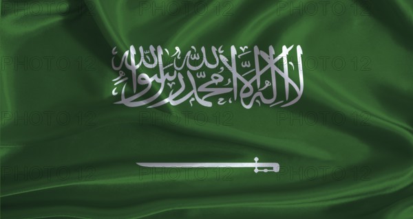 Saudi Arabia flag with cloth textured background. National flag of Saudi Arabia with realistic texture