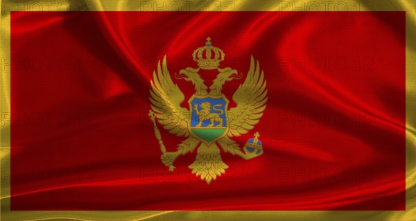 Montenegro flag with cloth textured background. National flag of Montenegro with realistic texture