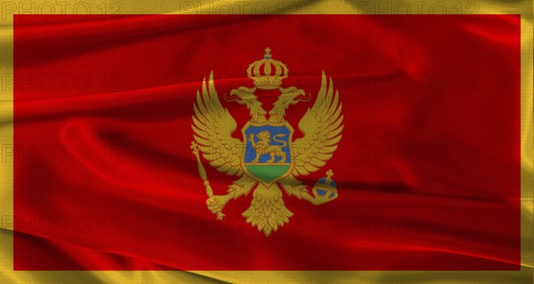 Flag of Montenegro with fabric textured background. Close up of National flag of Montenegro with realistic texture