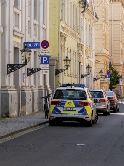 Police emergency vehicles, police station in the city center of Potsdam, Brandenburg, Germany