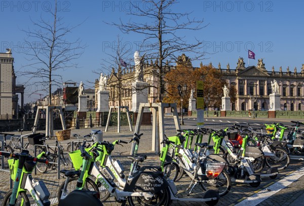 Parked electric scooters at Schlossbrücke, Unter den Linden, Berlin, Germany