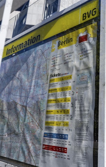Bus stop with timetable at Ernst Reuter Platz in Berlin-Charlottenburg, Germany