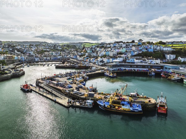 Brixham Hourbour and Brixham Marina from a drone, Brixham, Torbay, Devon, England, United Kingdom
