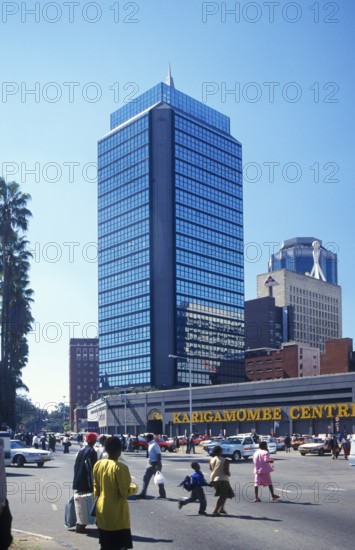 Skyscrapers in the city center of Harare, Zimbabwe, Africa, June 2000, vintage, retro, old, historic