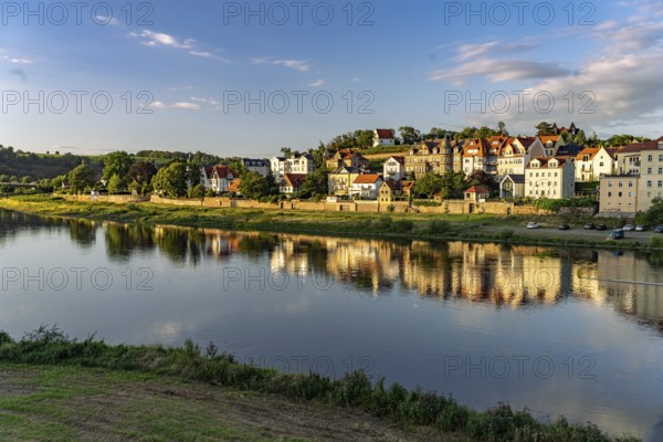 Residential buildings and the Elbe in Meissen, Saxony, Germany