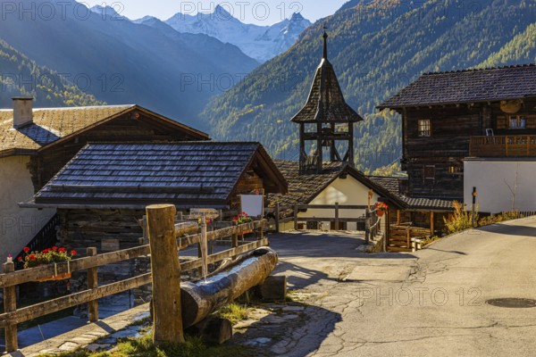 The small chapel in the mountain village of St-Jean, Val d'Anniviers, Valais Alps, Canton of Valais, Switzerland