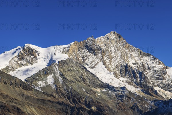 Snowy peak of Weisshorn mountain, Val d'Anniviers, Valais Alps, Canton of Valais, Switzerland