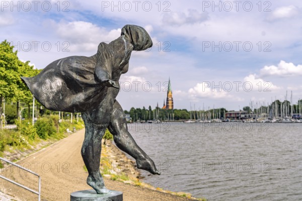 Bronze sculpture of Schleswig on the Schlei, City of Schleswig, Schleswig-Holstein, Germany