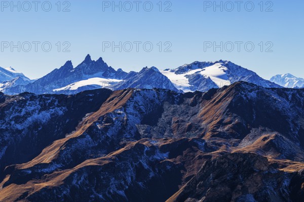 Snow-capped peaks of the Pointe de Moiry mountains, Val d'Anniviers, Valais Alps, Canton of Valais, Switzerland