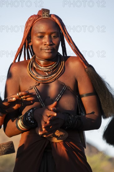 Portrait, Himba woman, traditional clothing, Kaokoveld, Kunene, Namibia