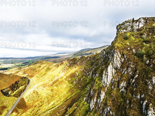 Autumn colours over Mach Loop from a drone, Minffordd, Tywyn, Wales, UK