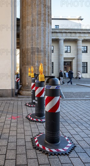 Massive bollards at Brandenburg Gate, security concept in the run-up to Christmas, Berlin, Germany
