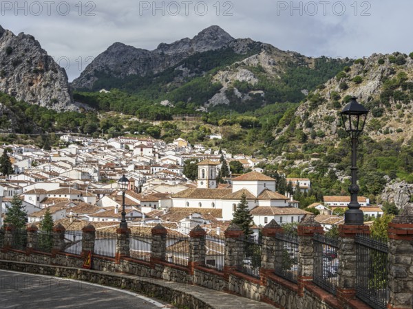 View over the white houses of village Grazalema, Parque natural de la Sierra de Grazalema, Andalusia, Spain