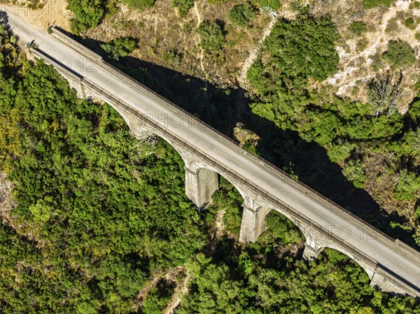 Cycle path Via Verde de la Sierra, Puerto Serrano to Olvera, old railroad track, cycle path on bridge, near village Coripe, Andalusia, Spain