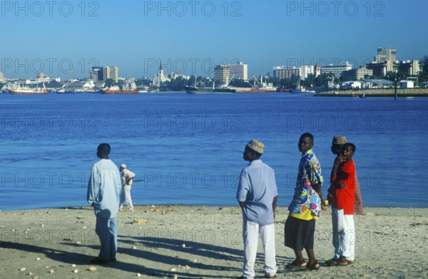 People waiting for the Kivuko ferry to Dar es-Salaam, Tanzania, Africa, June 2000, vintage, retro, old, historic