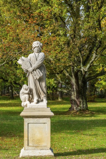 Stone sculpture in the castle park of Wiepersdorf Castle, Wieperdorf, Fläming, Brandenburg, Germany