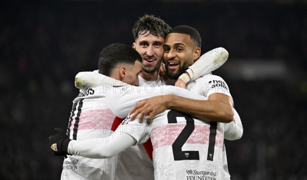 Goal celebration Josha Vagnoman VfB Stuttgart (04) Atakan Karazor VfB Stuttgart (16) Bilal El Khannouss VfB Stuttgart (11) Badredine Bouanani VfB Stuttgart (27) Europa League, MHPArena, MHP Arena Stuttgart, Baden-Württemberg, Germany