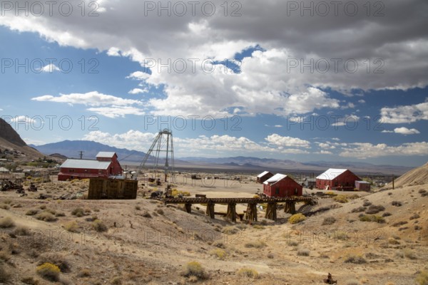 Tonopah, Nevada - The Tonopah Historic Mining Park. Mining began here in 1900 with the discovery of silver, and continued until 1948. Tourists now explore the 113-acre site, which is operated by a nonprofit foundation