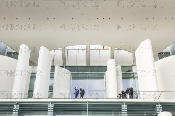 Friedrich Merz (Chancellor of the Federal Republic of Germany, CDU) and Mark Rutte (Secretary General of NATO) wave from the terrace in front of a joint one-on-one meeting at the Federal Chancellery, Berlin, 11 December 2025